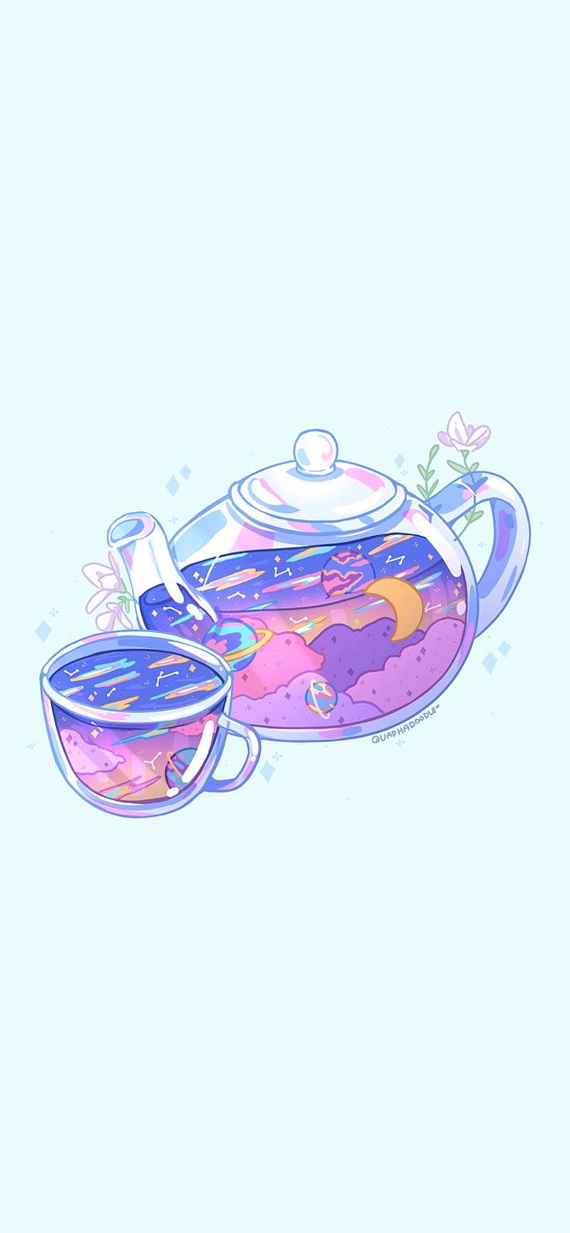 Cute chibi anime sitting in a teapot, wear orange kimono, drink tea, logo -  SeaArt AI