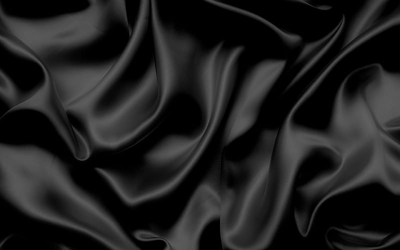 black silk texture black waves silk background, silk waves texture, silk background, black fabric texture, HD wallpaper