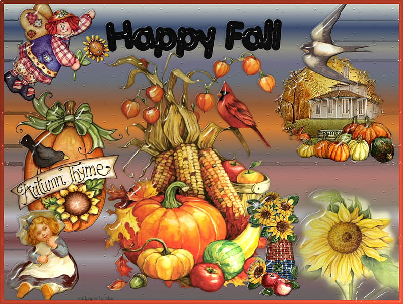 happy fall from slm, fall, autumn, harvest, indian corn, angel, pumpkin, sunflower, HD wallpaper