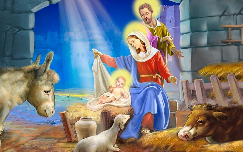 The Nativity, nativity, donkey, cow, joseph, christmas, savior, Mary,  Jesus, HD wallpaper | Peakpx