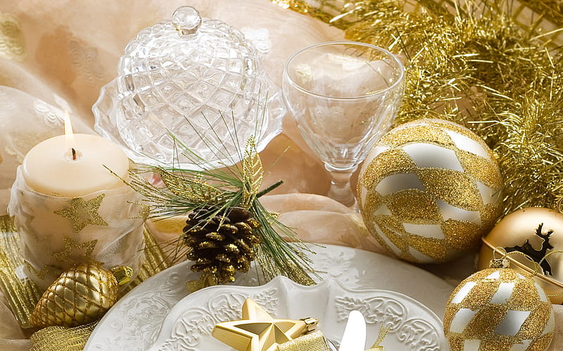 Christmas Candle & Balls, vine glass, gold, christmas balls, decoration ...