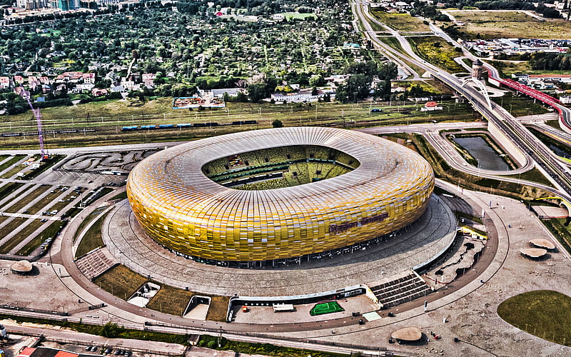 Pge Arena, aerial view, R, Stadion Energa Gdansk, Baltic Arena, polish stadiums, football stadion, Gdansk, Poland, Lechia Gdansk Stadium, HD wallpaper