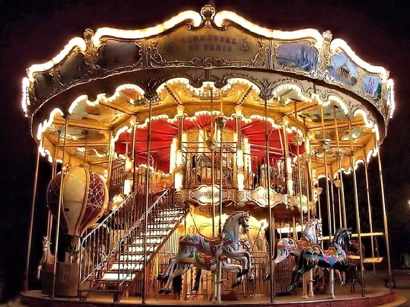 Carousel, Park, Night, HD wallpaper