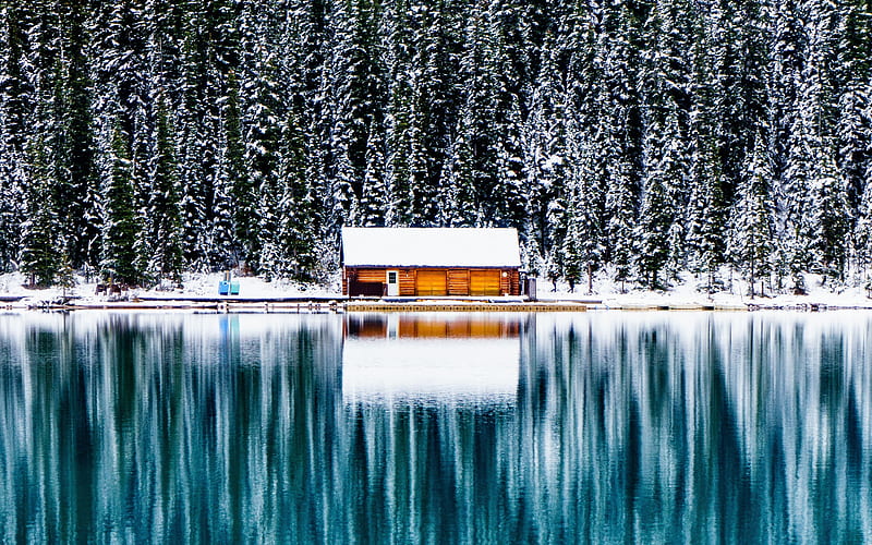 Lake Louise, Canada Banff, winter, forest, Alberta, reflection, canadian landmarks, Banff National Park, HD wallpaper