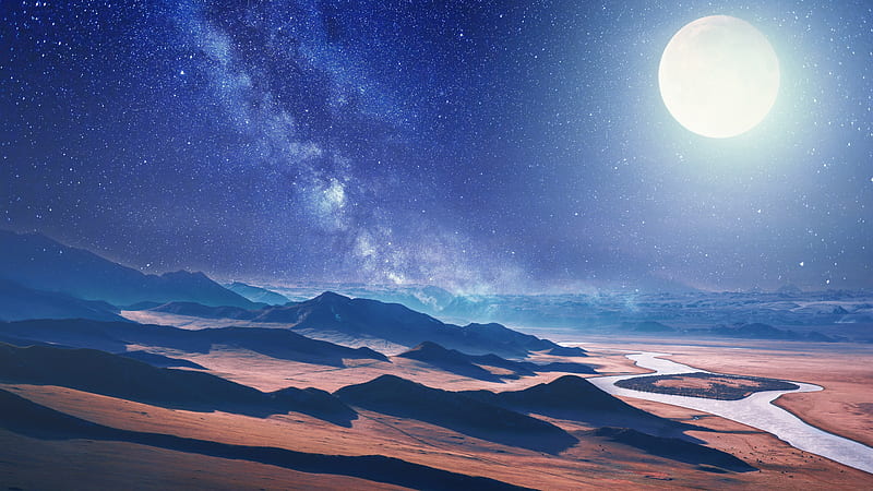 planet surface, moon, desert, starry sky, Sci-fi, HD wallpaper