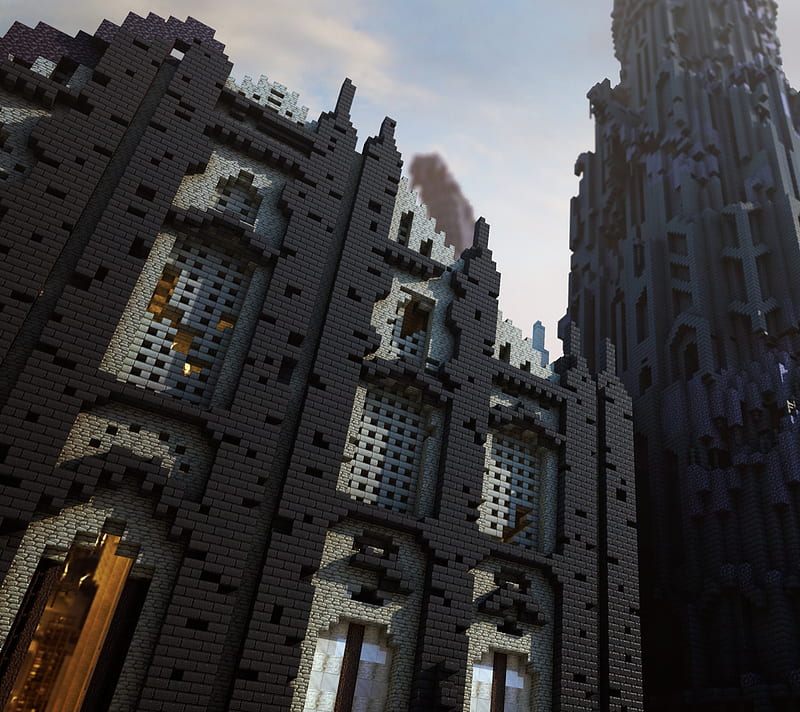 Minecraft, black, castle, gris, HD wallpaper