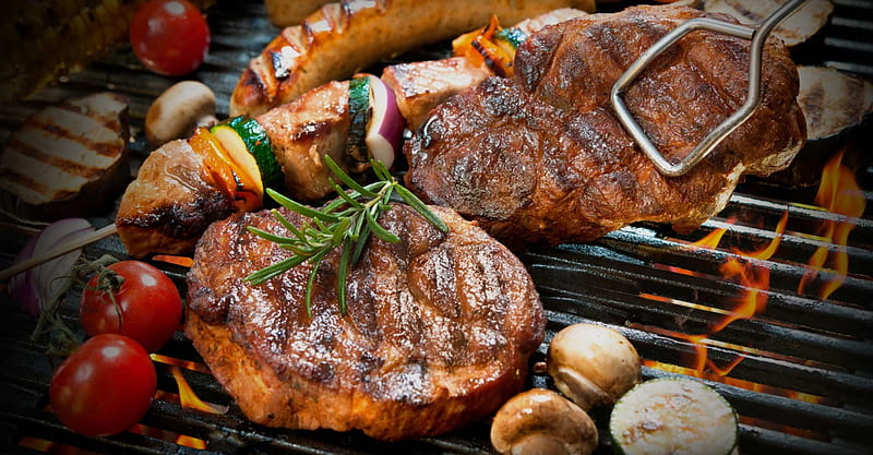 steak, grill, vegetables, meat, Food, HD wallpaper