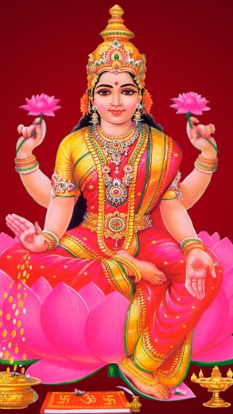 Hindu God, Laxmi Maa, goddess, lotus, HD phone wallpaper | Peakpx