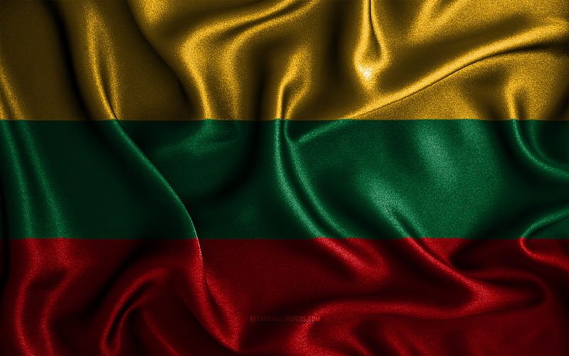Lithuanian flag silk wavy flags, European countries, national symbols, Flag of Lithuania, fabric flags, Lithuania flag, 3D art, Lithuania, Europe, Lithuania 3D flag, HD wallpaper