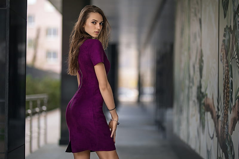 Purple Dress Long Hair Model, girls, model, dress, HD wallpaper