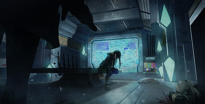 ump-45, girls frontline, black hair, big screen, intruder, Anime, HD wallpaper