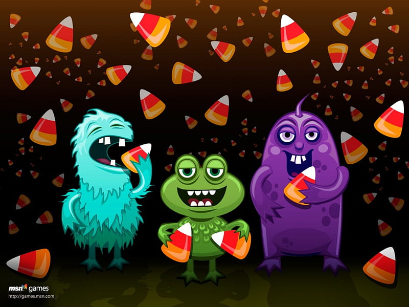 HALLOWEEN , frog, candy, corn, halloween, monster, HD wallpaper