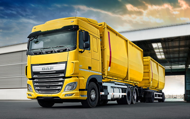 DAF XF, 2017, Euro 6, Grain carrier, truck with trailer, yellow XF, freight, trucks, DAF, HD wallpaper