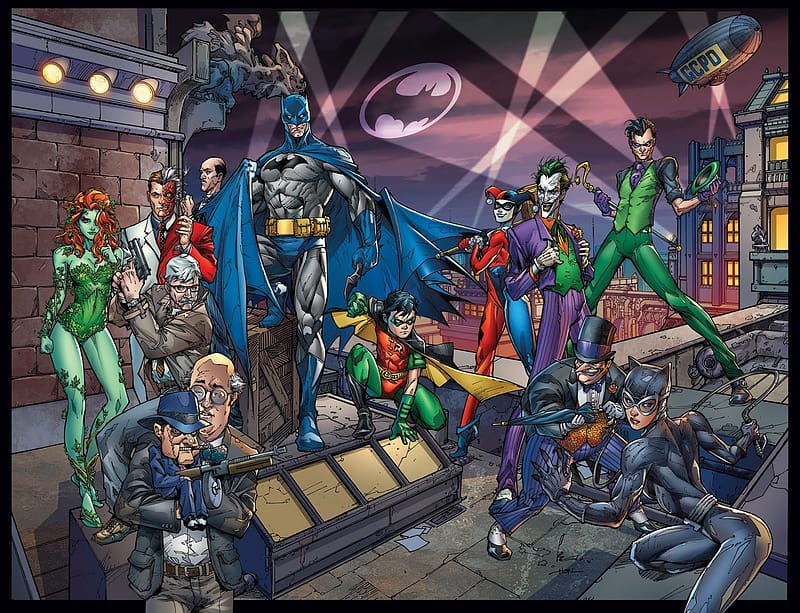 Batman, Joker, Catwoman, Comics, Harley Quinn, Dc Comics, Poison Ivy, Gotham City, Robin (Dc Comics), Two Face, Penguin (Dc Comics), Riddler (Dc Comics), Tim Drake, HD wallpaper