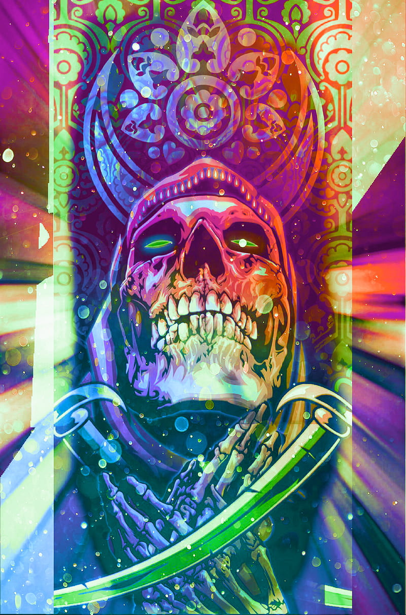 Skullerful, colorful, neon, radiant, scary, skull, HD phone wallpaper