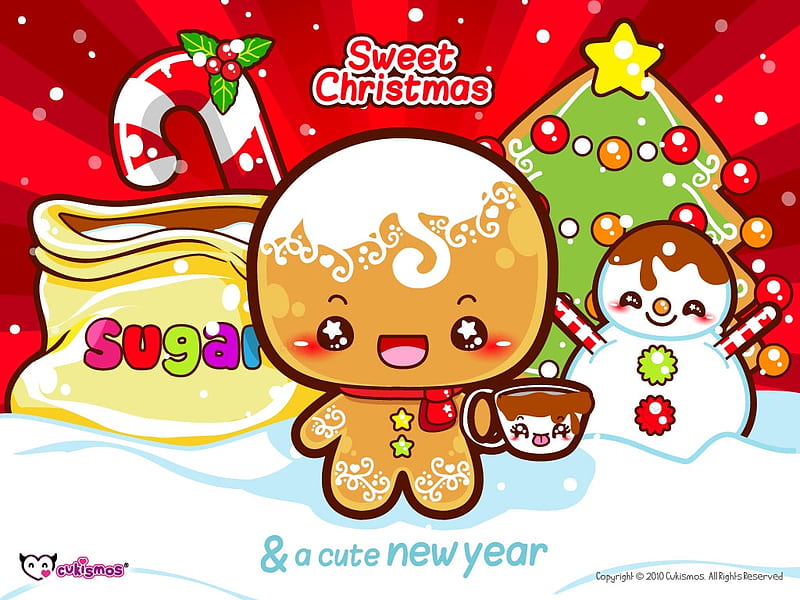 kawaii christmas gingerbread man, man, kawaii, christmas, gingerbread, HD wallpaper