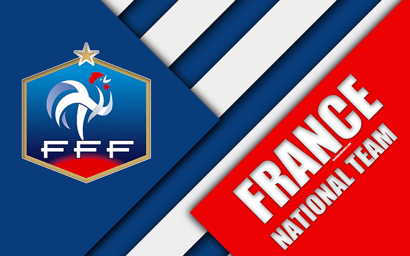 France national football team emblem, material design, blue red abstraction, logo, football, France, coat of arms, HD wallpaper