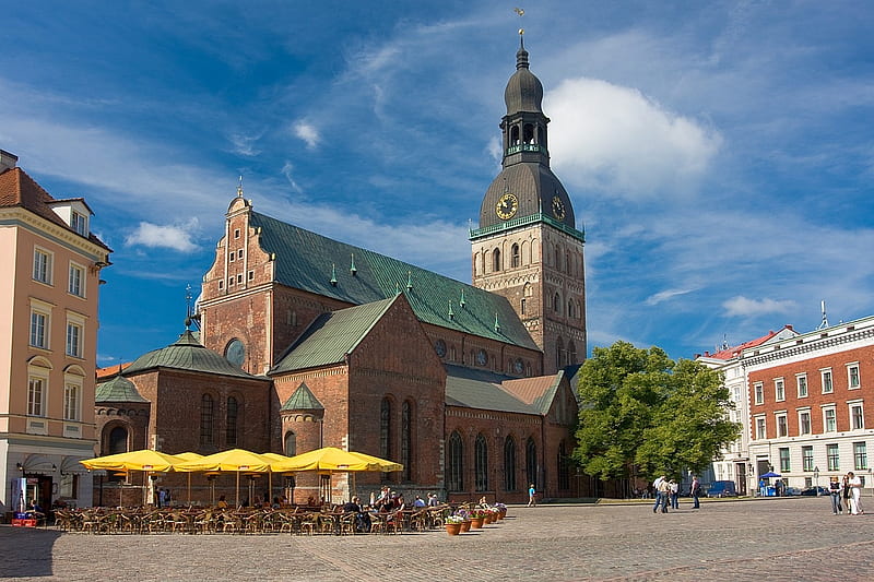 Church, Riga, Latvia, Latvia, Riga, church, square, HD wallpaper