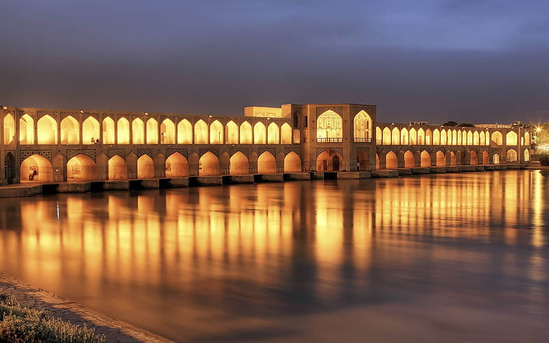 khaju bridge at dusk isfahan-Iran landscape, HD wallpaper