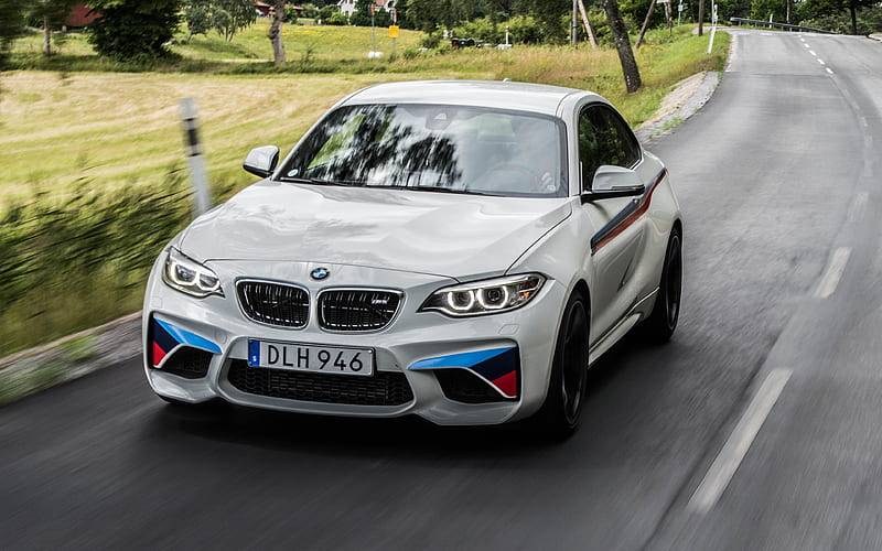 BMW M2, 2017 sports coupe, m package, white m2, BMW F87, German cars, BMW, HD wallpaper