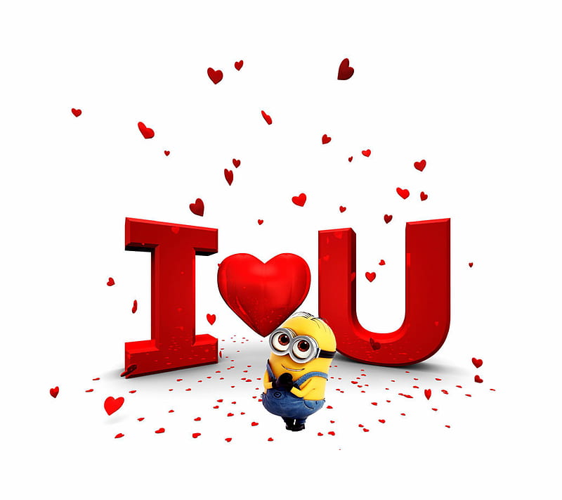 i love u minion, be mine, cute, corazones, i love u, minion, red, valentine, HD wallpaper