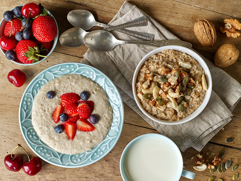 Food, Breakfast, Berry, Blueberry, Nut, Oatmeal, Still Life, HD wallpaper