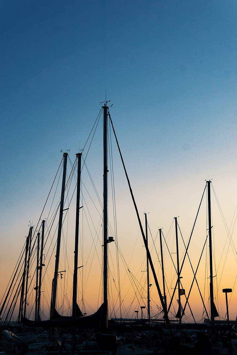 port, ships, masts, dark, twilight, HD phone wallpaper
