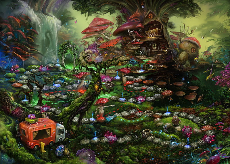 The magic forest, fish, peste, eldar zakirov, fantasy, elf, magic forest, HD wallpaper