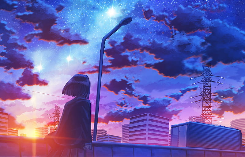 HD desktop wallpaper: Anime, City, Starry Sky, Tower, Original, Shooting  Star download free picture #967214