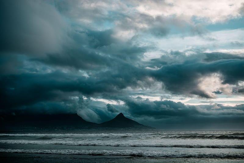 ocean, surf, rocks, clouds, overcast, storm, HD wallpaper