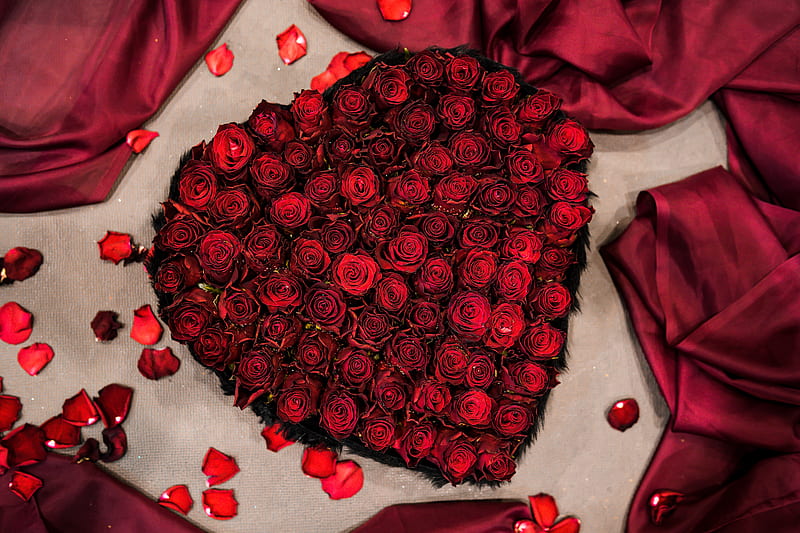 bouquet, roses, composition, heart, HD wallpaper