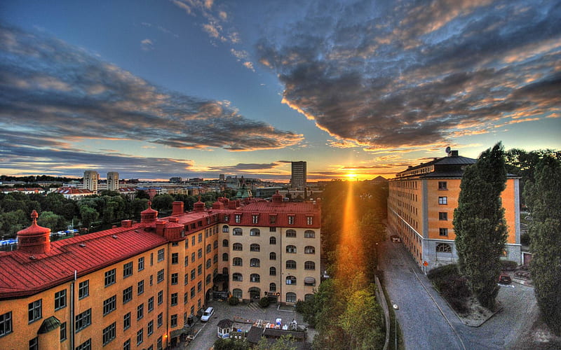 City at dusk-Stockholm Sweden landscape graphy, HD wallpaper