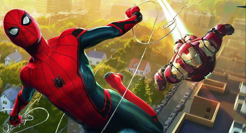 Spiderman And Iron Man Artwork, spiderman-homecoming, spiderman, 2017-movies, movies, super-heroes, iron-man, artwork, HD wallpaper