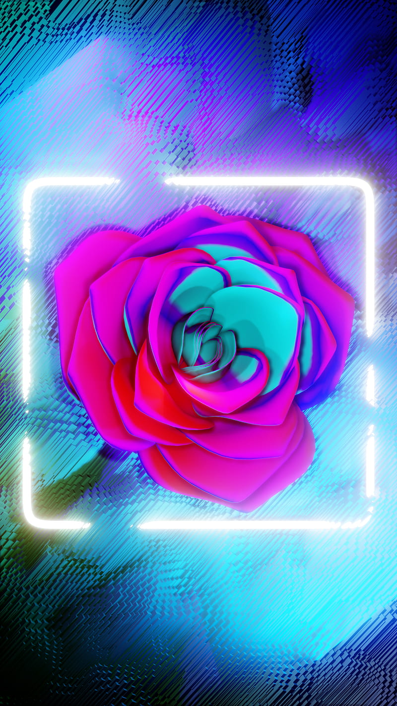 flower, neon, frame, glow, bright, HD phone wallpaper