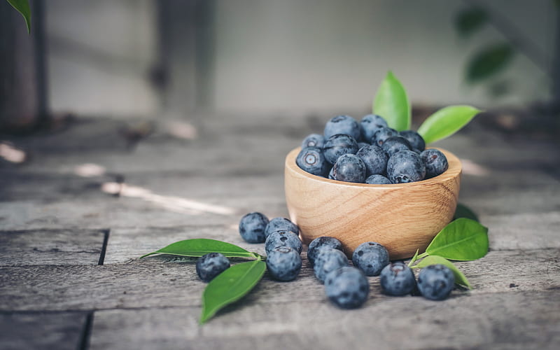 blueberries, forest berries, wooden plate, berries useful for eyes, HD wallpaper