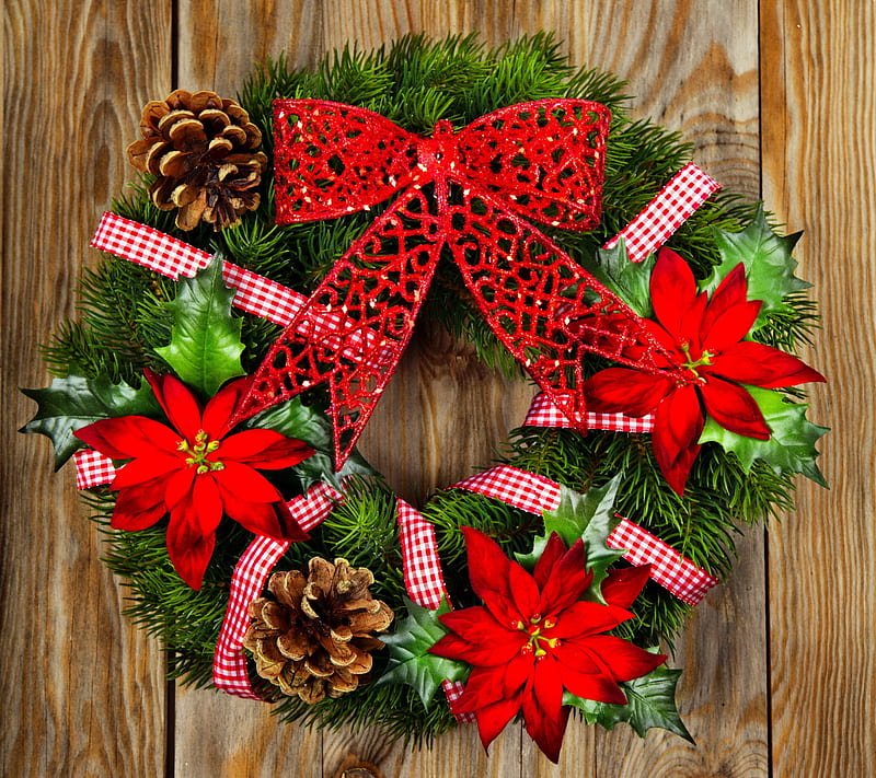 Christmas Wreath, decoration, merry, wood, HD wallpaper