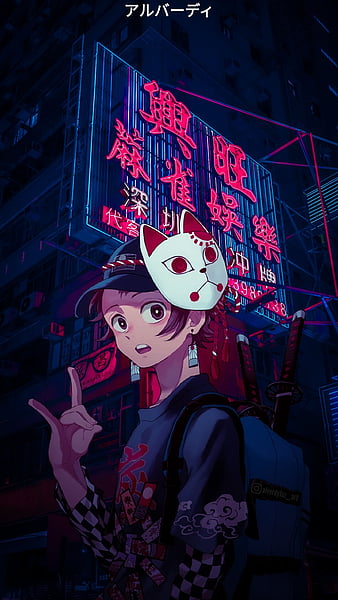 King of Demons, tokyo, city, demon slayer, neon, anime aesthetic, night,  tanjiro kamado, HD phone wallpaper | Peakpx