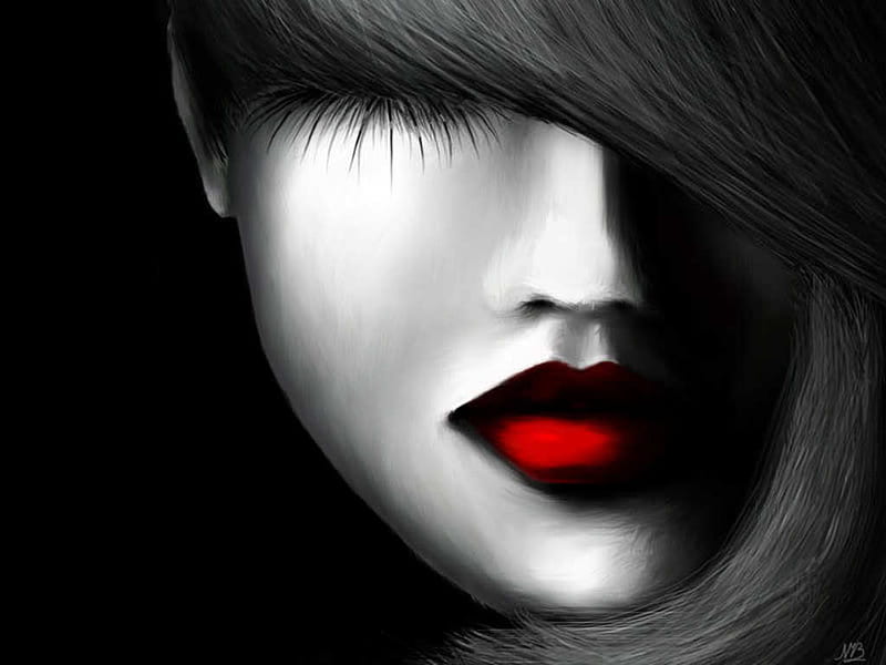 Kiss, female, painting, abstract, woman, red lips, HD wallpaper