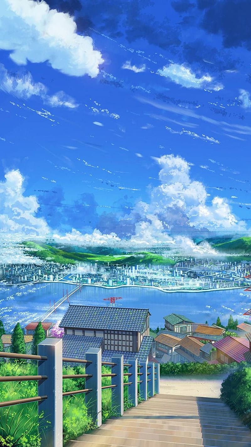 Anime Scenery With Water, anime scenery, water, steps, grass, sky, animation,  HD phone wallpaper | Peakpx