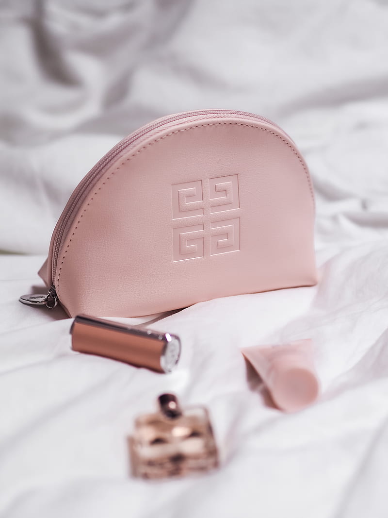 pink leather sling bag on white textile, HD phone wallpaper