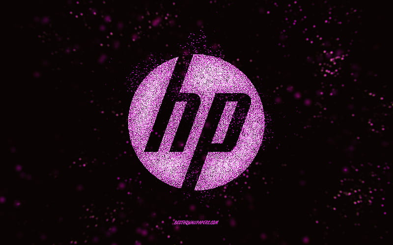HP glitter logo, black background, HP logo, pink glitter art, HP, creative art, HP pink glitter logo, Hewlett-Packard logo, HD wallpaper