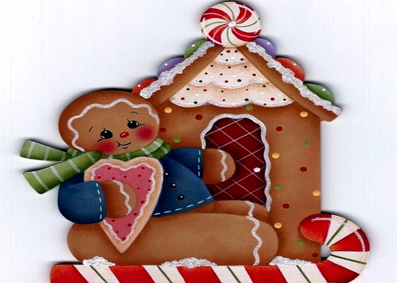 Gingerbread Houses, Heart, Gingerbread, Man, House, HD wallpaper