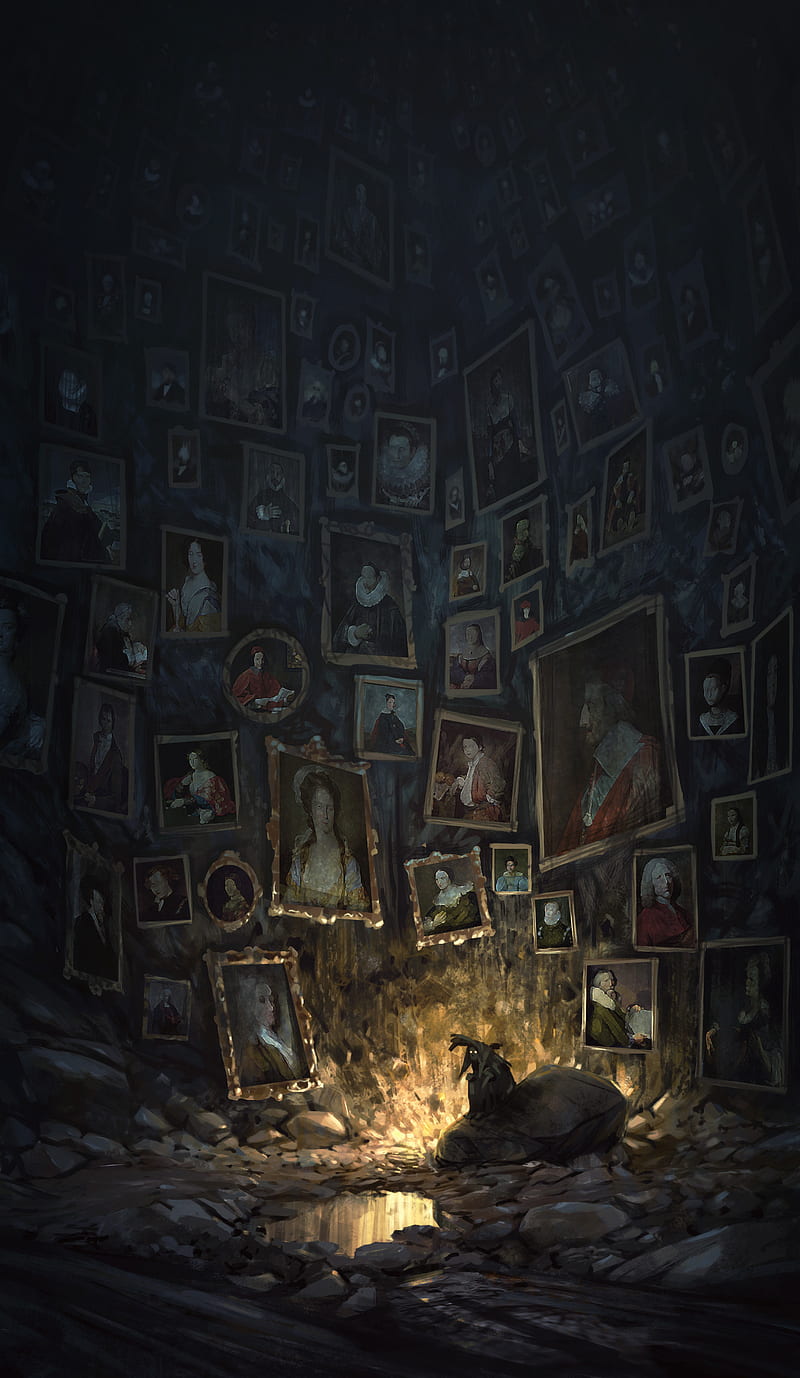 cave, portrait, dark, artwork, painting, indoors, HD phone wallpaper