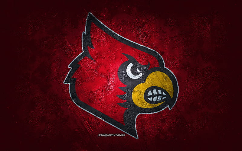 Louisville Cardinals, American football team, red background, Louisville Cardinals logo, grunge art, NCAA, American football, USA, Louisville Cardinals emblem, HD wallpaper