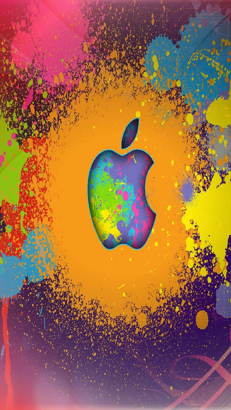 Apple logo, colors, iphne, music, orange, purple, rainbow, HD phone wallpaper