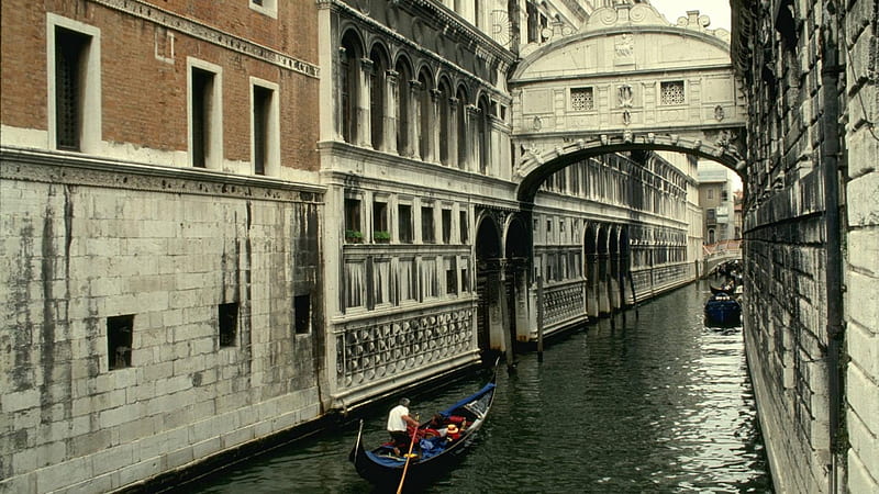the bridge of sighs over a venice canal, city, boat, bridge, canal, people, HD wallpaper