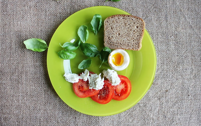 Delicious, egg, tomato, food, cheese, bread, basil, HD wallpaper