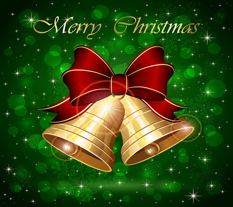 Christmas Bells, decoration, golden, merry, new year, HD wallpaper