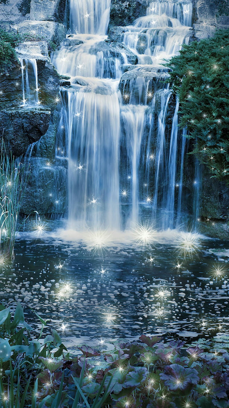 waterfall, fairy, fall, lake, nature, plant, water, HD phone wallpaper