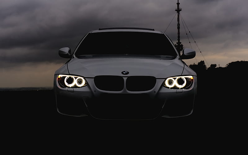 BMW M3, darkness, E92, headlights white M3, german cars, BMW, HD wallpaper